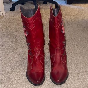 Red leather boots